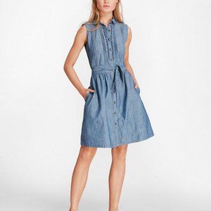 Brooks Brothers Pintucked Cotton Chambray Shirt Dress